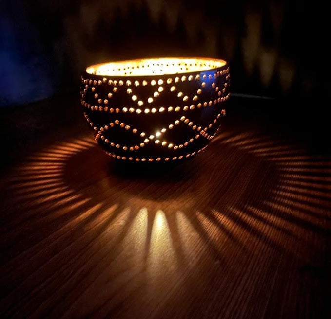 Coconut Shell Tealight Holder - 100% Hand Carved, Eco-Friendly, and Sustainable Home Decor