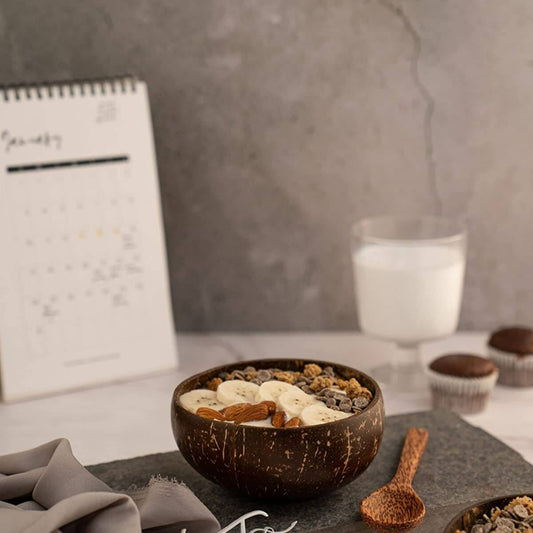 Handmade Coconut shell Bowl with Spoon - Perfect for Breakfast, Fruits, and Salads